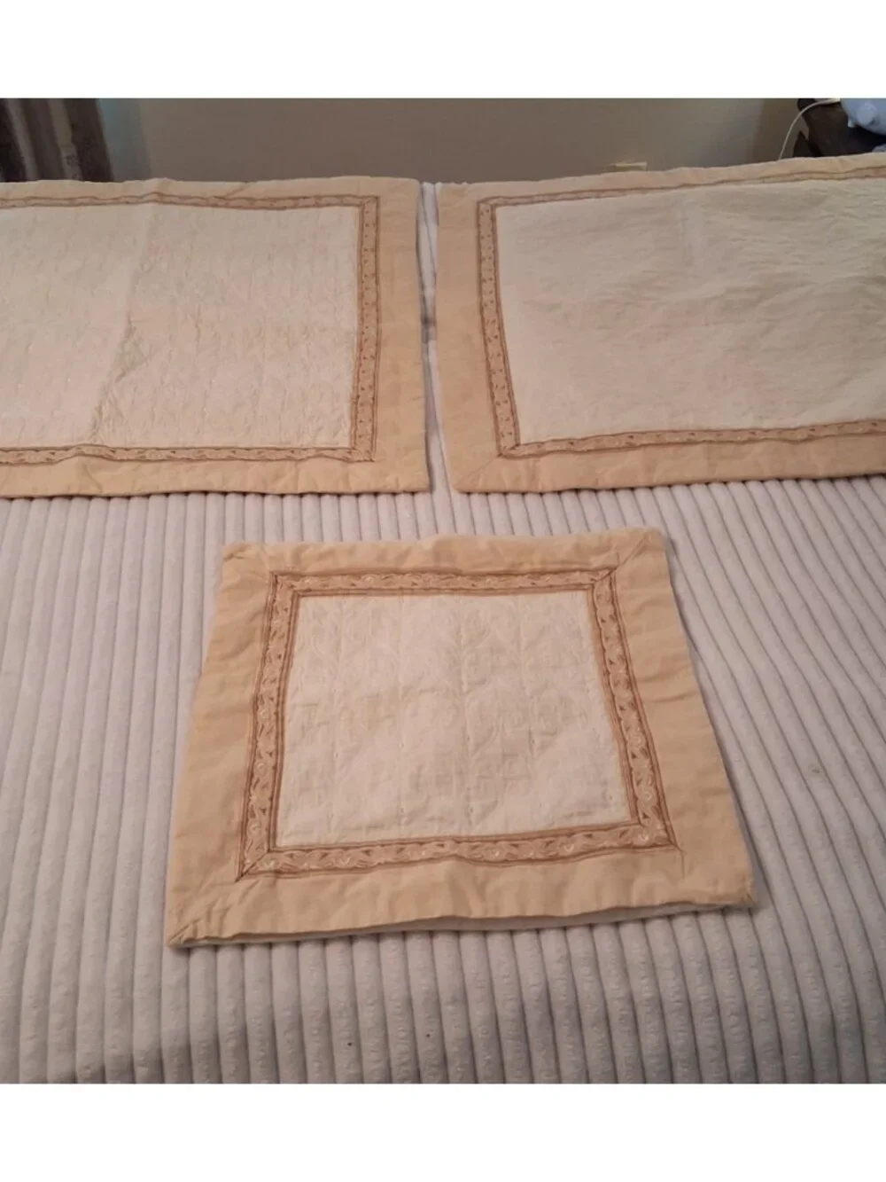 Chris Madden JCPenney Pillow Shams Set 3 Beige Embroidered 31x31 & 18x18